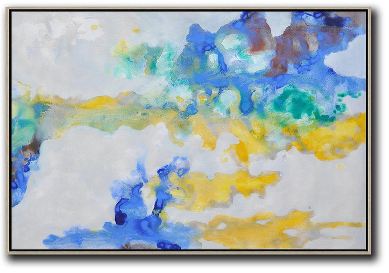 Abstract Painting Extra Large Canvas Art,Hand Painted Horizontal Abstract Oil Painting On Canvas,Hand Painted Abstract Art,Grey,Yellow,Blue.etc